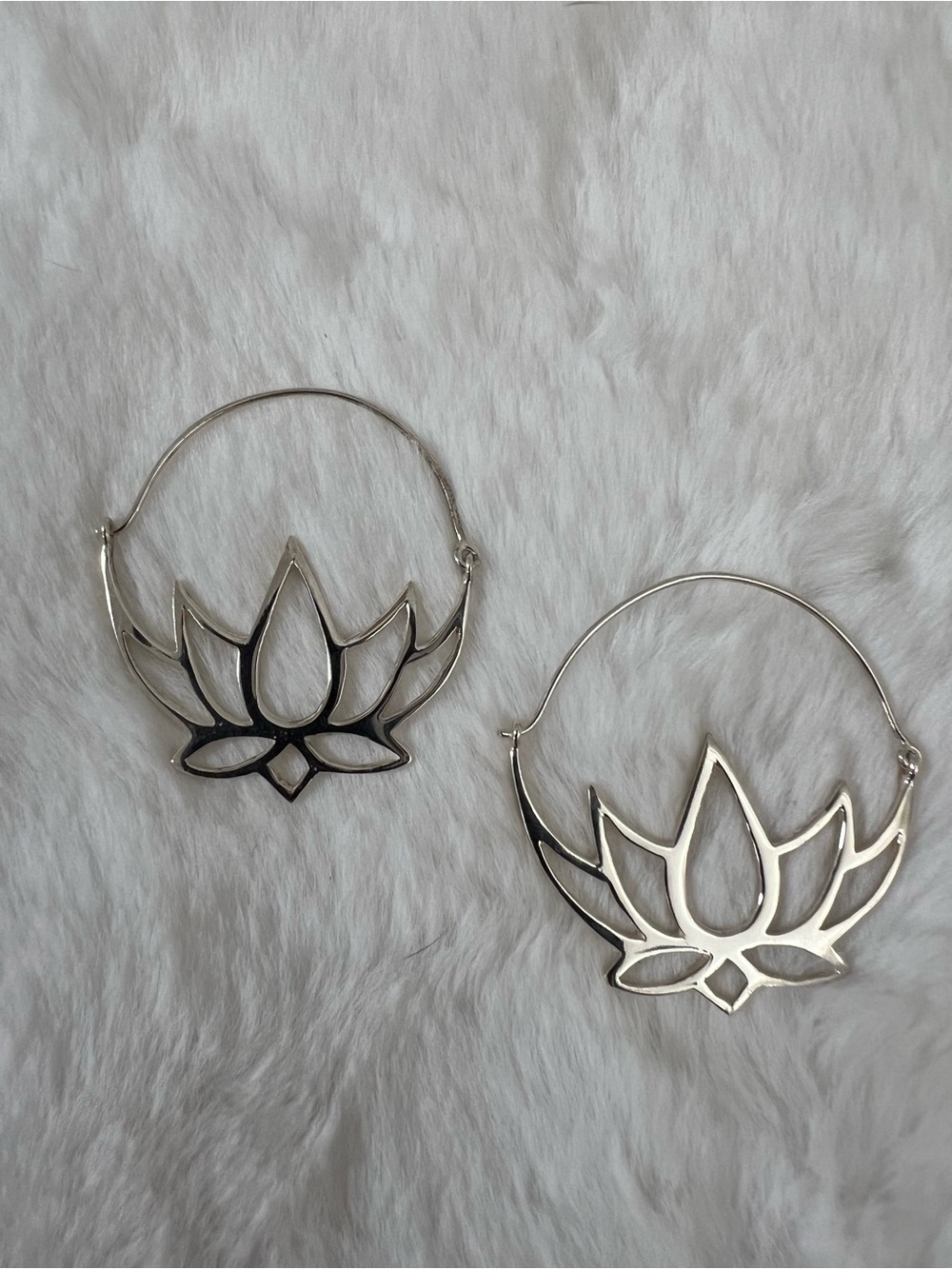 Lotus Hoop Earrings - Silver Floral Statement